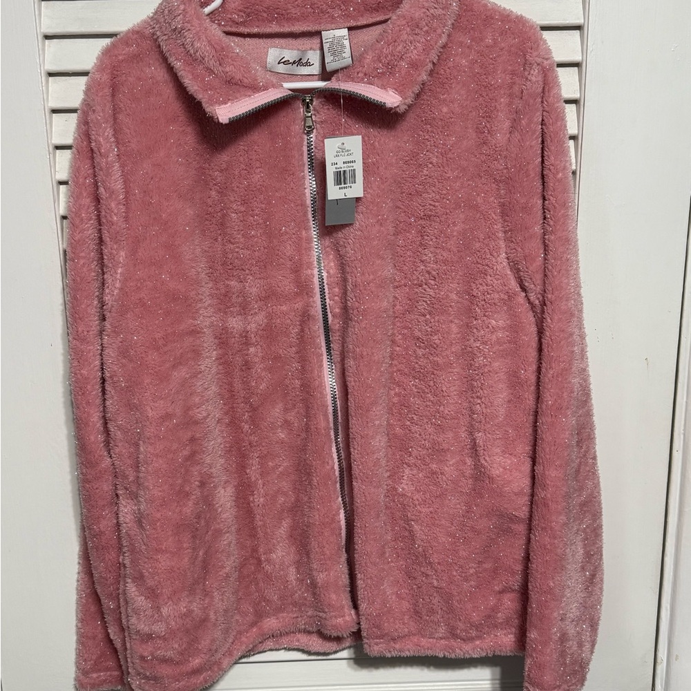 NWT Le Moda Pink Jacket Plush Zip-Up Large